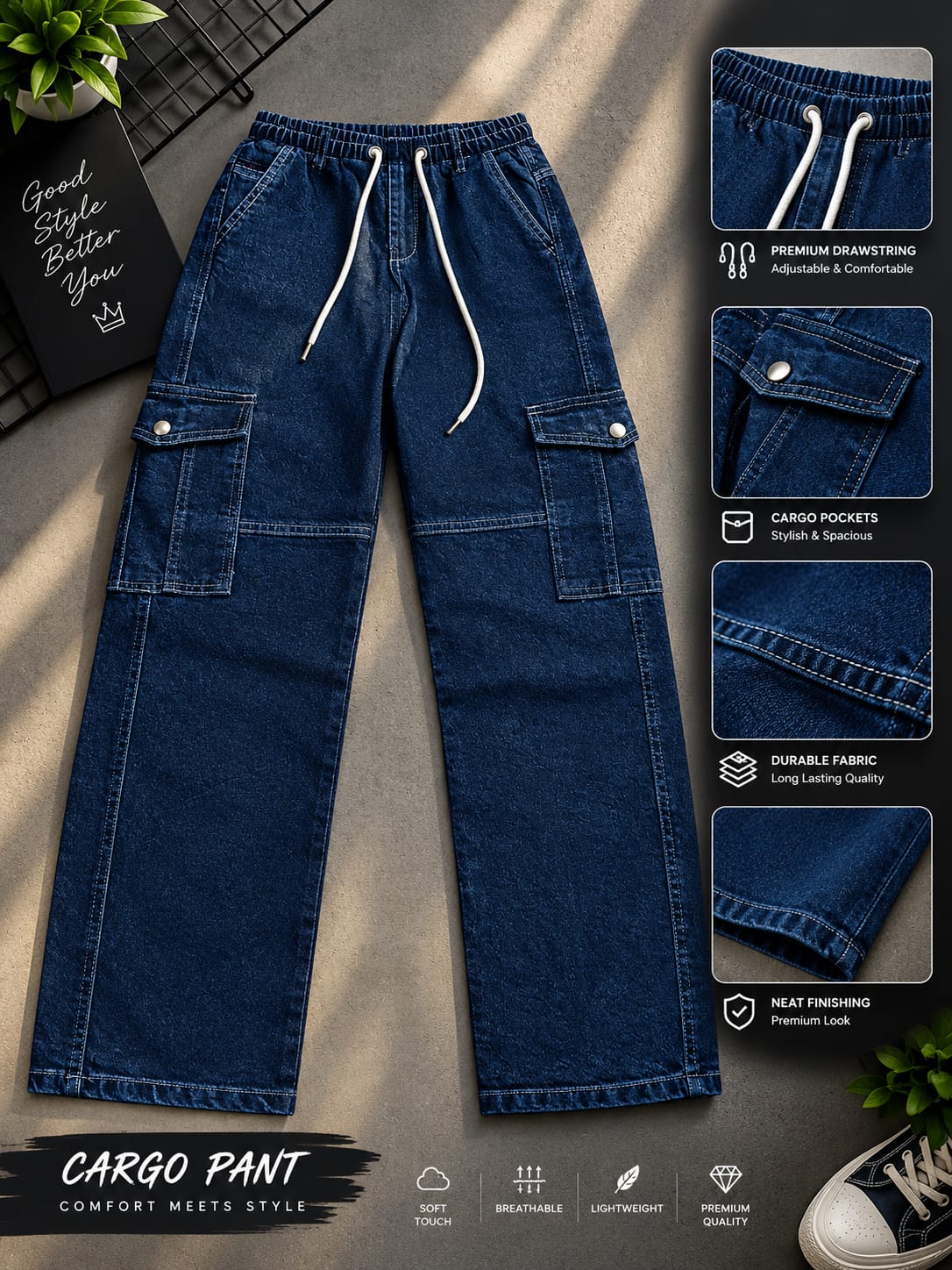 Denim Baggy Pant 6 Pocket Cargo Denim Baggy Pant - Image 1