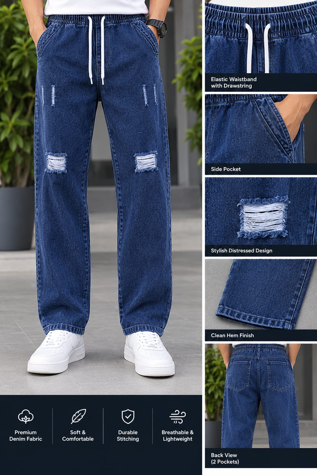1789242946_L_2 Stylish Semi Baggy Cargo Denim Pant - Image 1